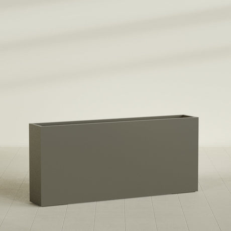 Delray Rectangular Planter in Matte Bronze, 72"L × 12"D × 32"H, shown empty