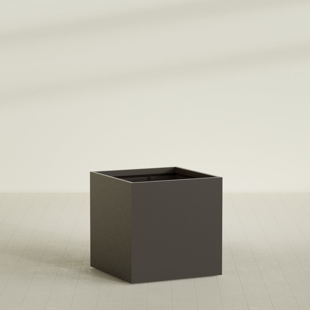 Montroy Cube Planter in Matte Dark Brown, 40", shown empty