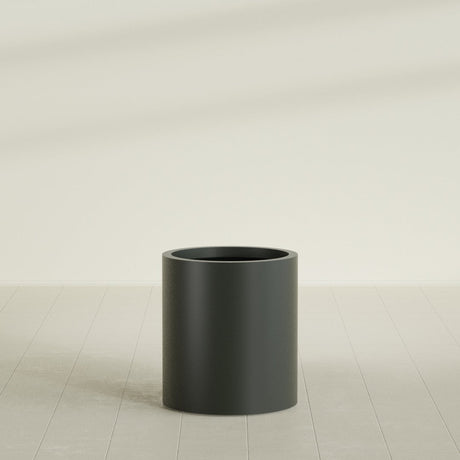 Rio Grande Cylinder Planter in Matte Charcoal, 18"D × 20"H, shown empty