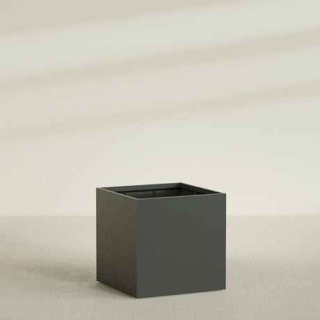 Montroy Cube Planter in Matte Charcoal, 48", shown empty