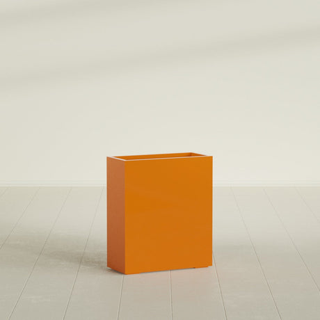 Perth Rectangular Planter in Gloss Tangerine, 36"L × 16"D × 42"H, shown empty