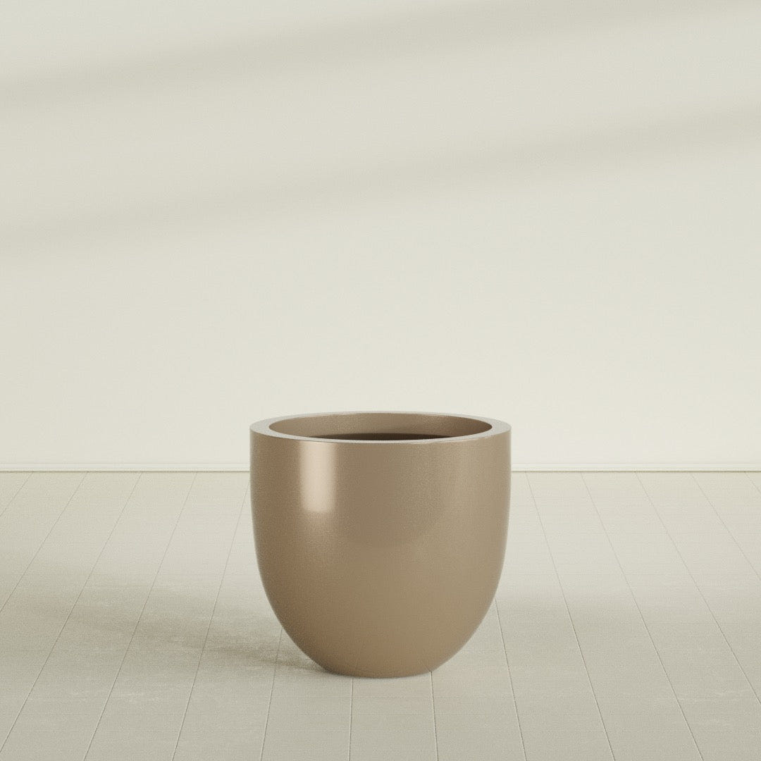Alzira Bowl Planter in Gloss Metallic Gold, 30"D × 28"H, shown empty