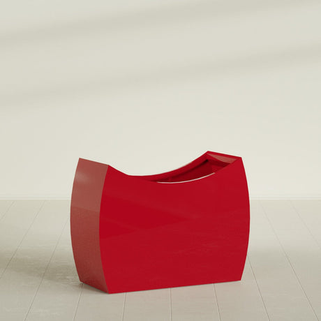 Seoul Curved Planter in Gloss Red, 48"L × 20"D × 36"H, shown empty