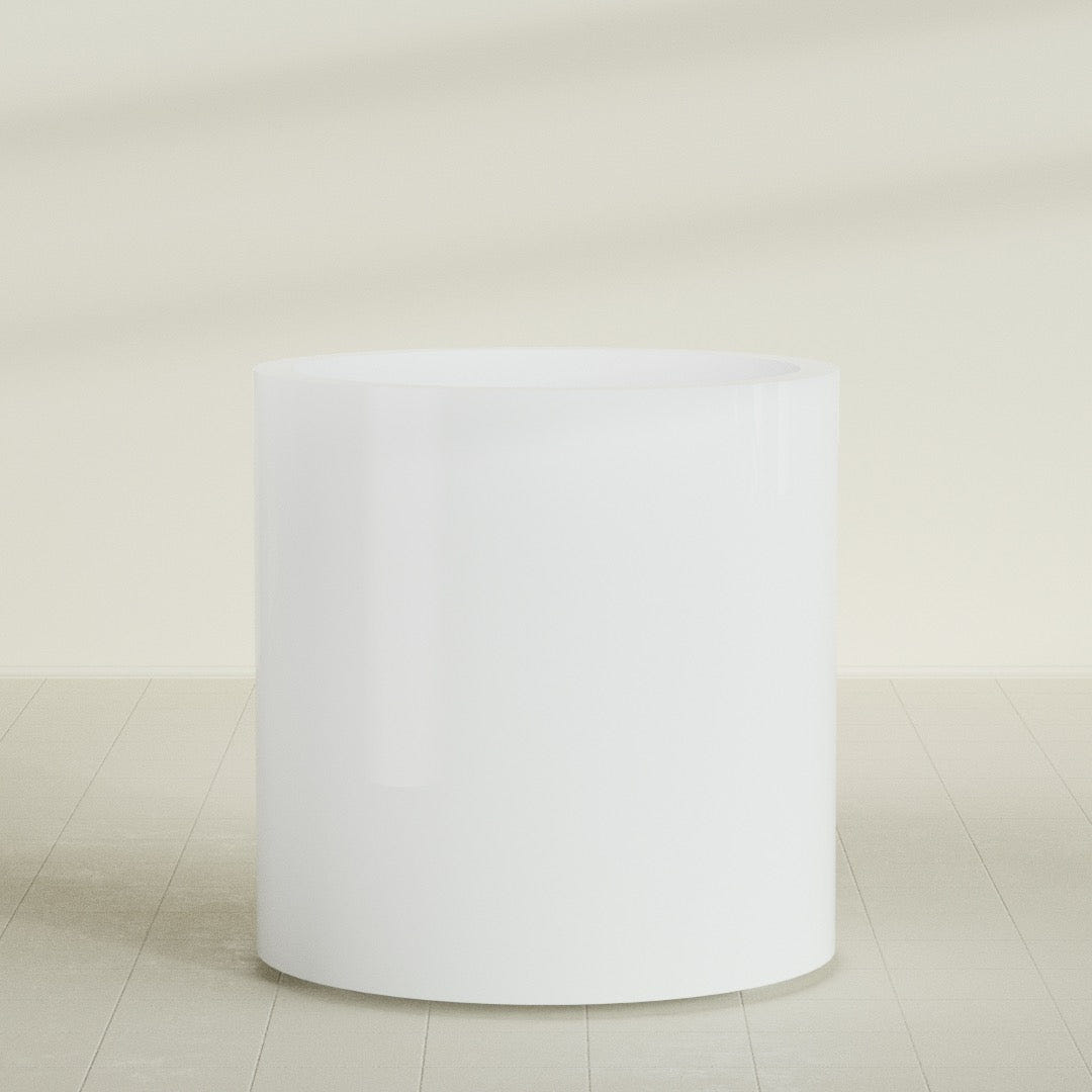 Rio Grande Cylinder Planter in Matte Bright White, 30"D × 32"H, shown empty