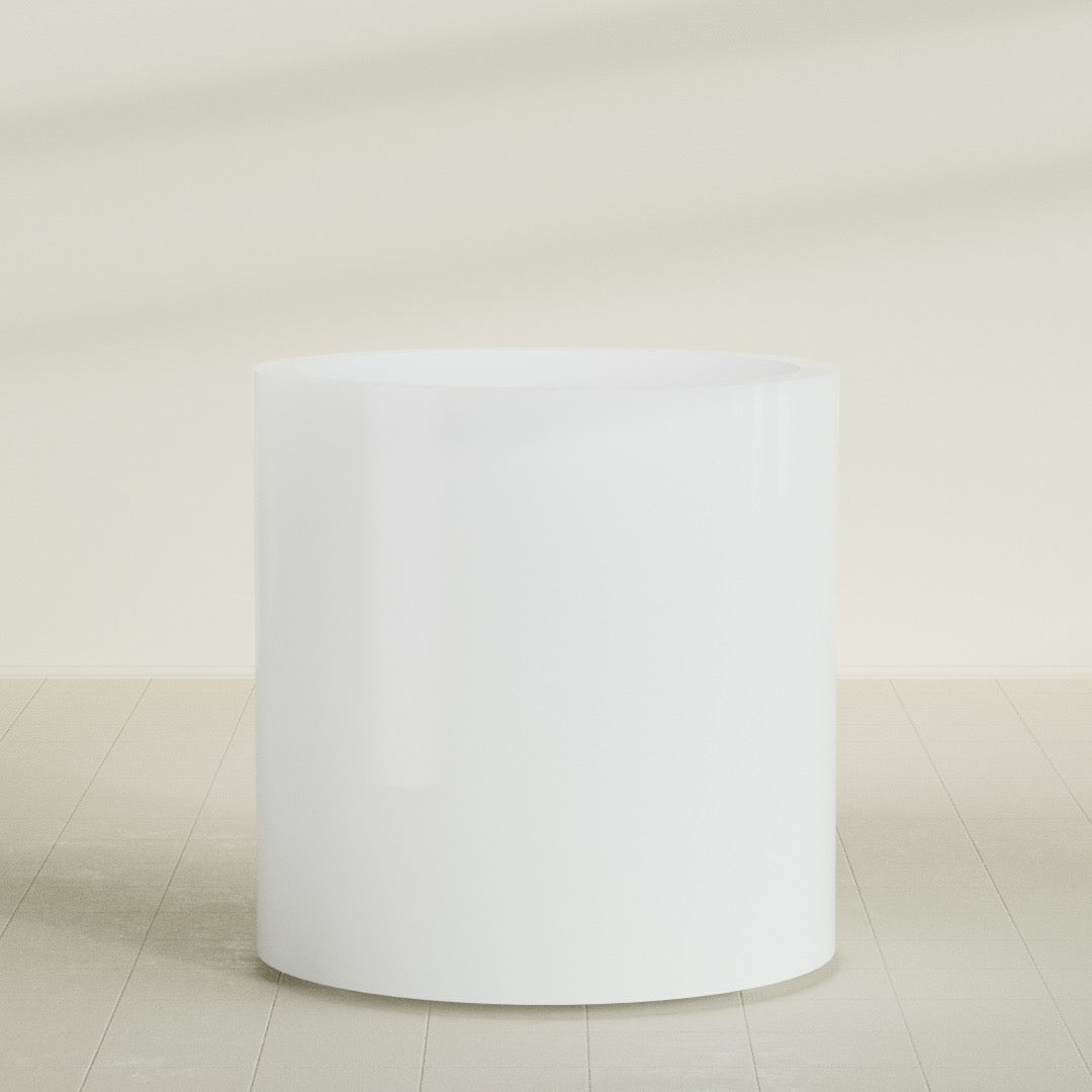Rio Grande Cylinder Planter in Matte Bright White, 30"D × 32"H, shown empty