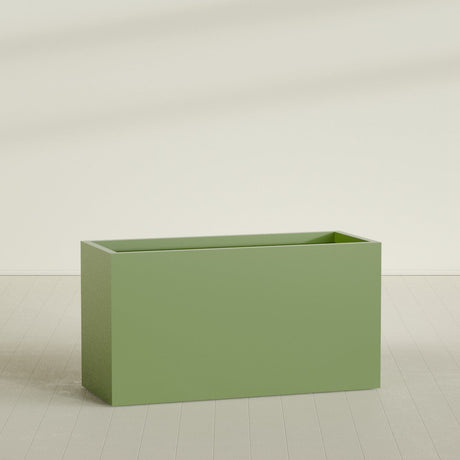 Brisbane Rectangular Planter in Satin Green, 60"L × 24"D × 32"H, shown empty
