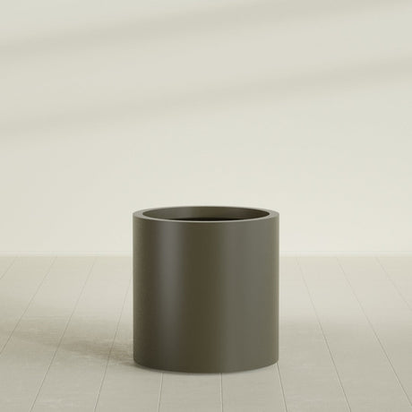 Rio Grande Cylinder Planter in Matte Bronze, 22"D × 22"H, shown empty