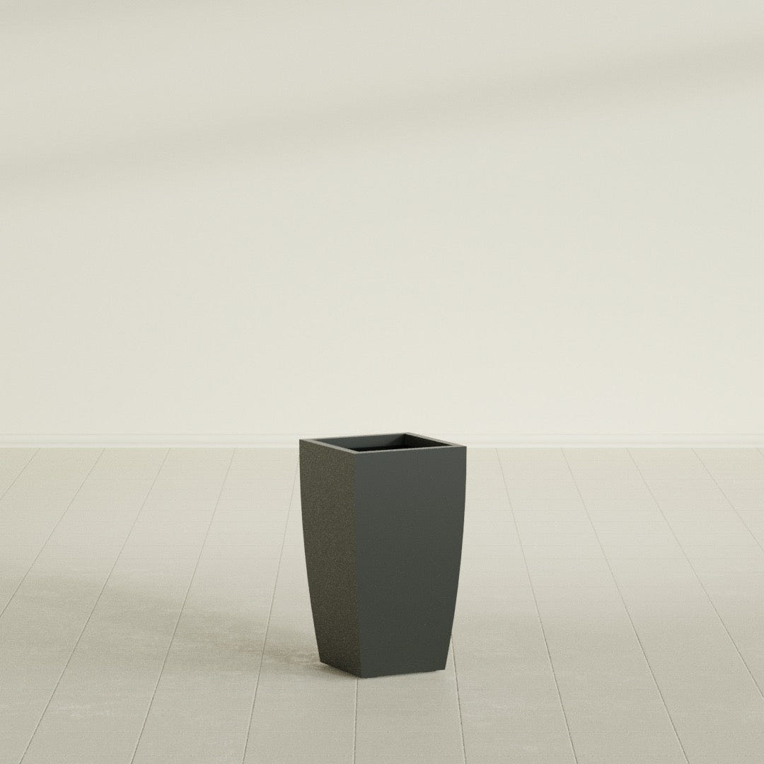 Toulan Tapered Square Planter in Matte Charcoal, 12"W × 22"H, shown empty