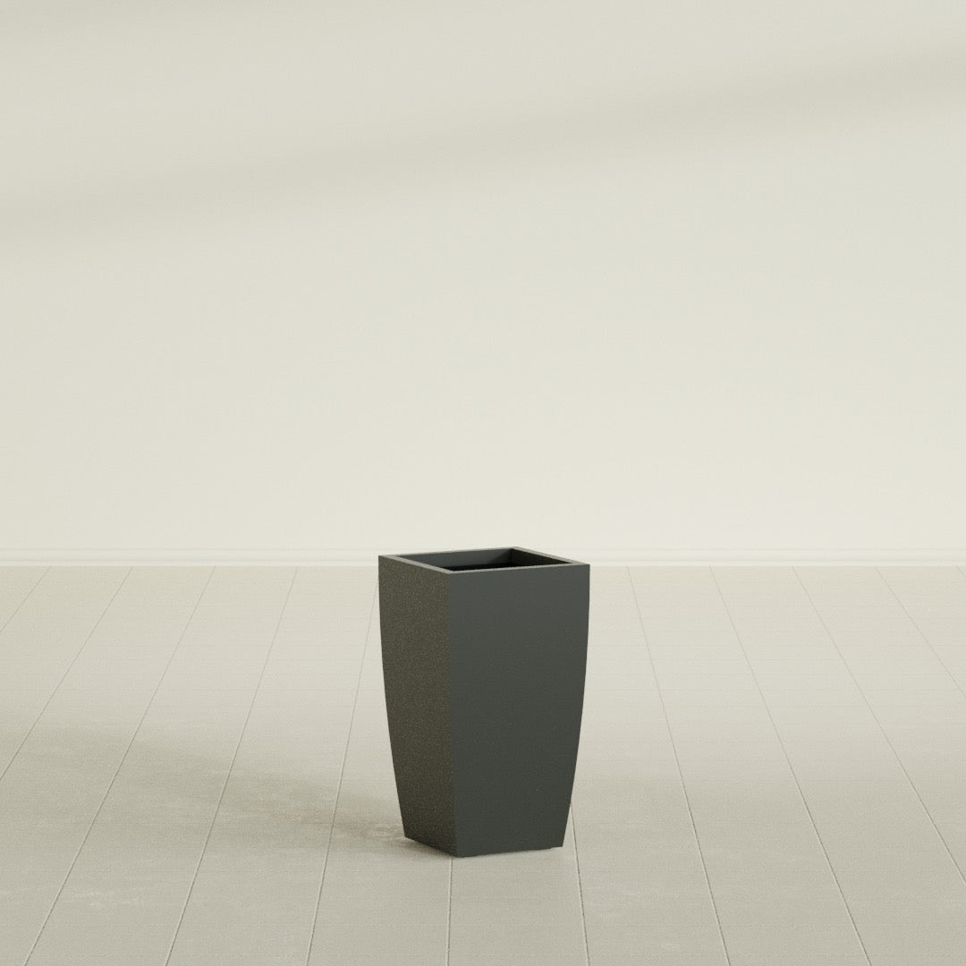 Toulan Tapered Square Planter in Matte Charcoal, 12"W × 22"H, shown empty