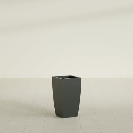 Toulan Tapered Square Planter in Matte Charcoal, 12"W × 22"H, shown empty