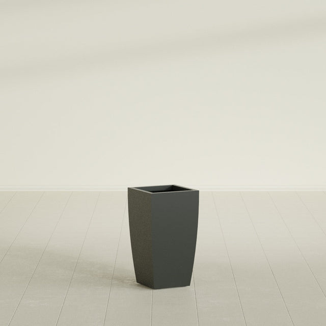 Toulan Tapered Square Planter in Matte Charcoal, 12"W × 22"H, shown empty