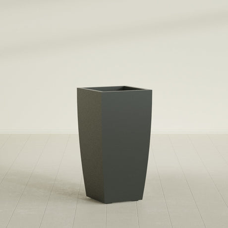Toulan Tapered Square Planter in Matte Charcoal, 18"W × 36"H, shown empty