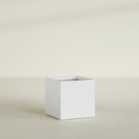 Montroy Cube Planter in Gloss Bright White, 28", shown empty