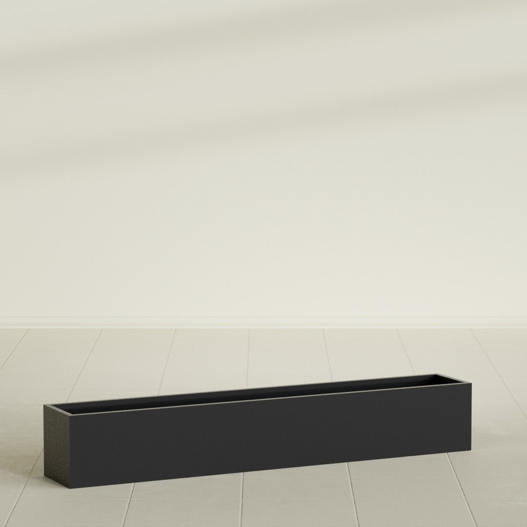 Monaco Rectangle Planter in Matte Black, 44"L, shown empty