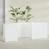 Amesbury Narrow Rectangular fiberglass planter in Gloss Bright White, size range, in a sunlit interior