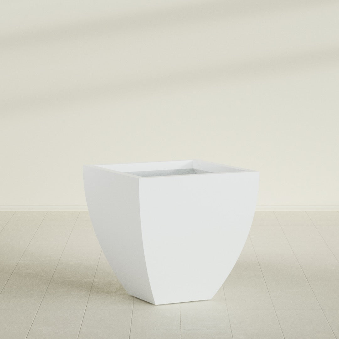 Lima Tapered Square Planter in Matte Bright White, 30", shown empty