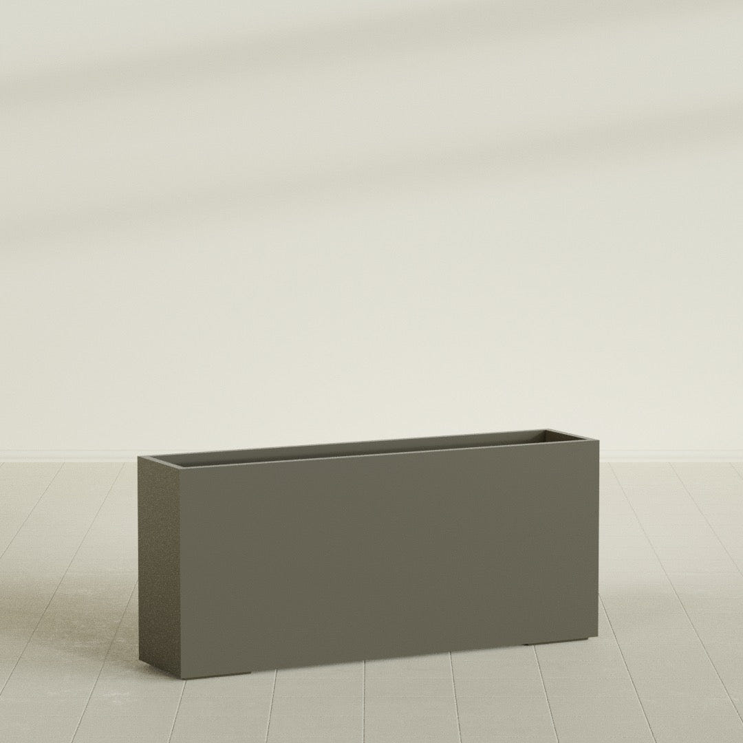 Potsdam Rectangular Planter in Matte Bronze, 72"L × 16"D × 32"H, shown empty