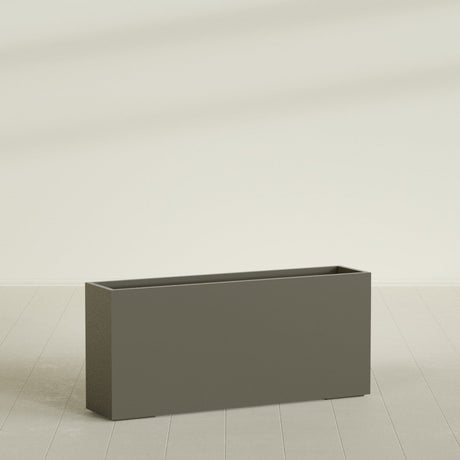 Potsdam Rectangular Planter in Matte Bronze, 72"L × 16"D × 32"H, shown empty