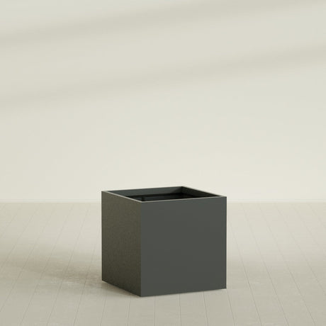 Montroy Cube Planter in Matte Charcoal, 36", shown empty
