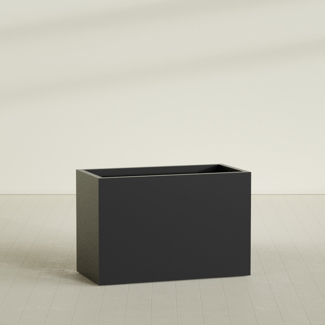 Brisbane Rectangular Planter in Matte Black, 48"L × 24"D × 32"H, shown empty