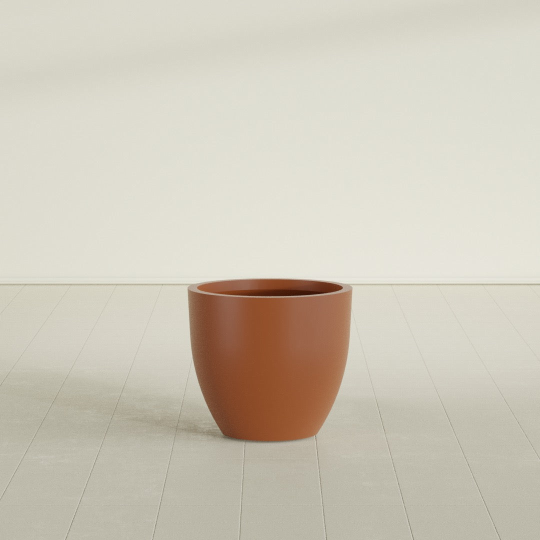 Wannsee Round Planter in Matte Terra Cotta, 27"D × 24"H, shown empty