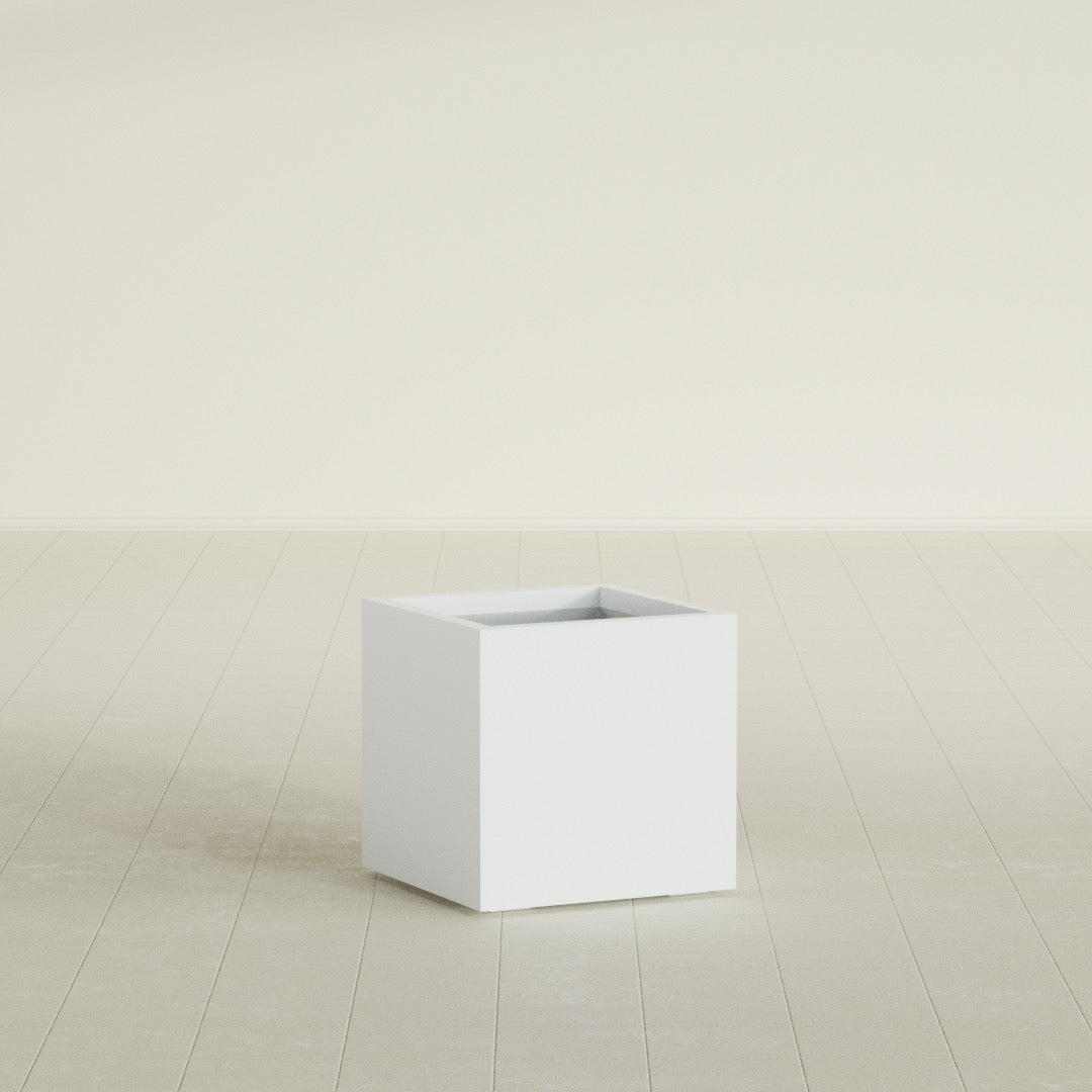 Montroy Cube Planter in Matte Bright White, 20", shown empty