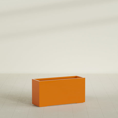 Tolga Rectangular Planter in Gloss Tangerine, 48"L × 16"D × 24"H, shown empty