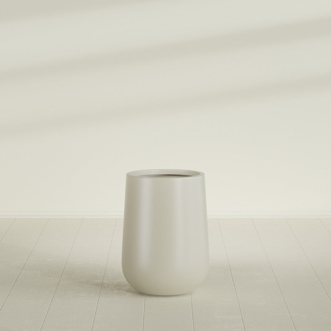 Hayden Urn Planter in Satin Beige, 15"D × 23"H, shown empty