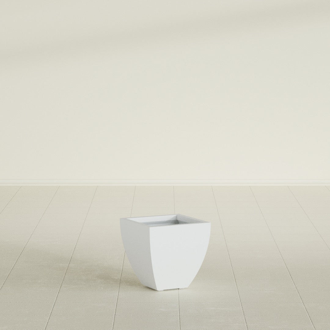 Lima Tapered Square Planter in Gloss Bright White, 12", shown empty