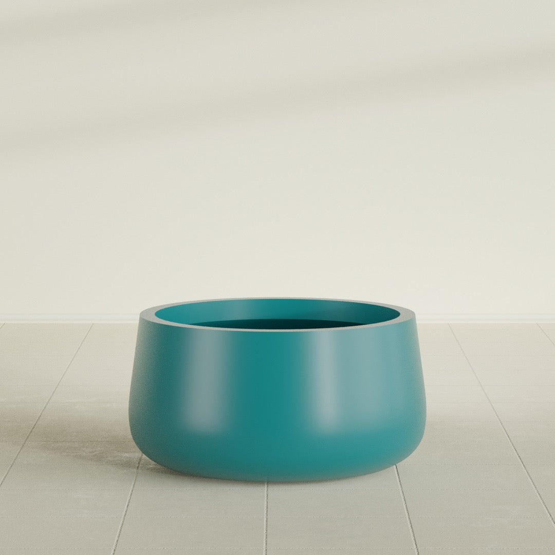 Short Hayden Bowl Planter in Satin Seafoam Green, 20"D × 10"H, shown empty