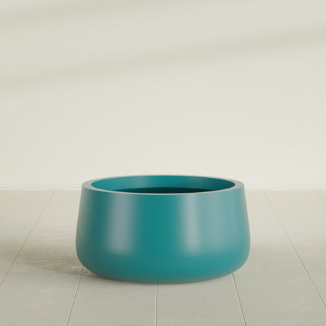 Short Hayden Bowl Planter in Satin Seafoam Green, 20"D × 10"H, shown empty