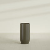 Saint Tropez Bullet Round Planter in Matte Bronze, 24"D × 50"H, shown empty