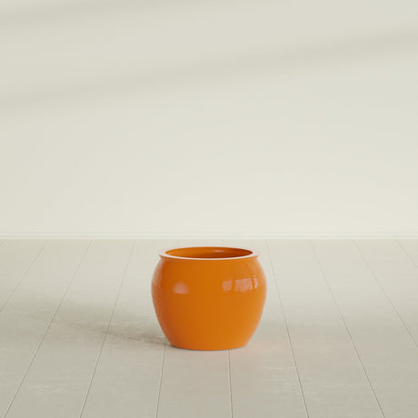 Shanghai Fishbowl Planter in Gloss Tangerine, 16", shown empty