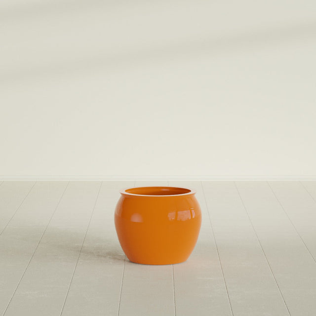 Shanghai Fishbowl Planter in Gloss Tangerine, 16", shown empty