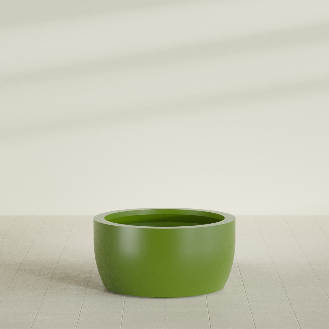 Casablanca Bowl Planter in Satin Green, 36"D × 18"H, shown empty