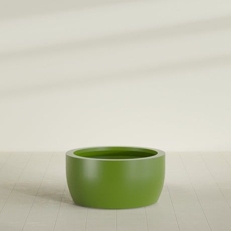 Casablanca Bowl Planter in Satin Green, 36"D × 18"H, shown empty