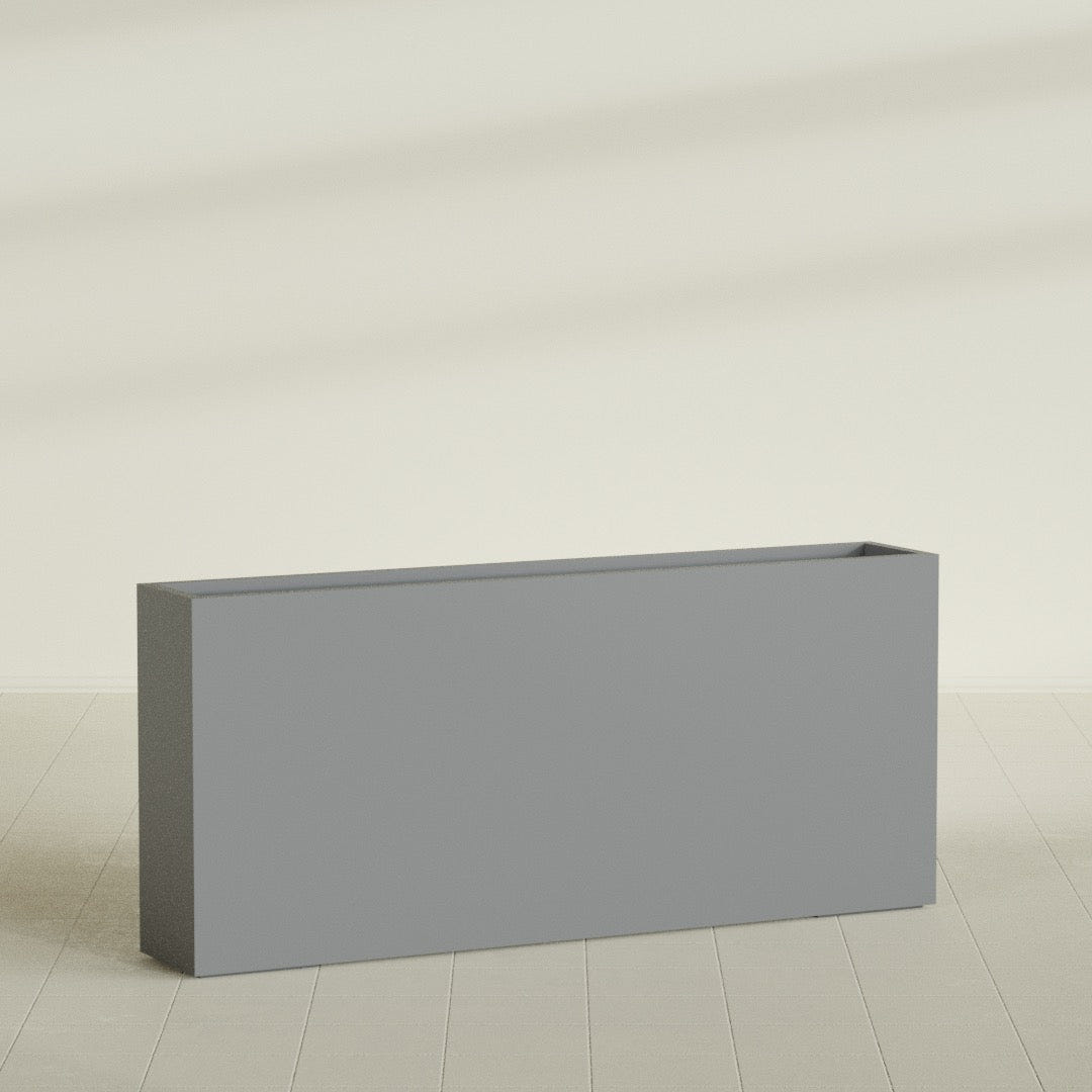Delray Rectangular Planter in Matte Gunmetal, 72"L × 12"D × 32"H, shown empty