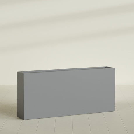 Delray Rectangular Planter in Matte Gunmetal, 72"L × 12"D × 32"H, shown empty