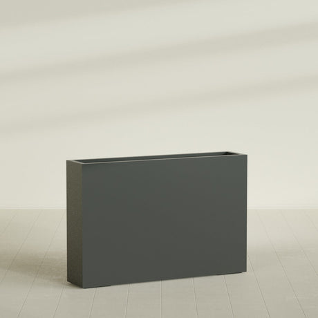 Amesbury Narrow Rectangular Planter in Matte Charcoal, 48"L × 10"D × 32"H, shown empty