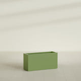 Hollywood Narrow Rectangular Planter in Satin Green, 36"L × 12"D × 24"H, shown empty