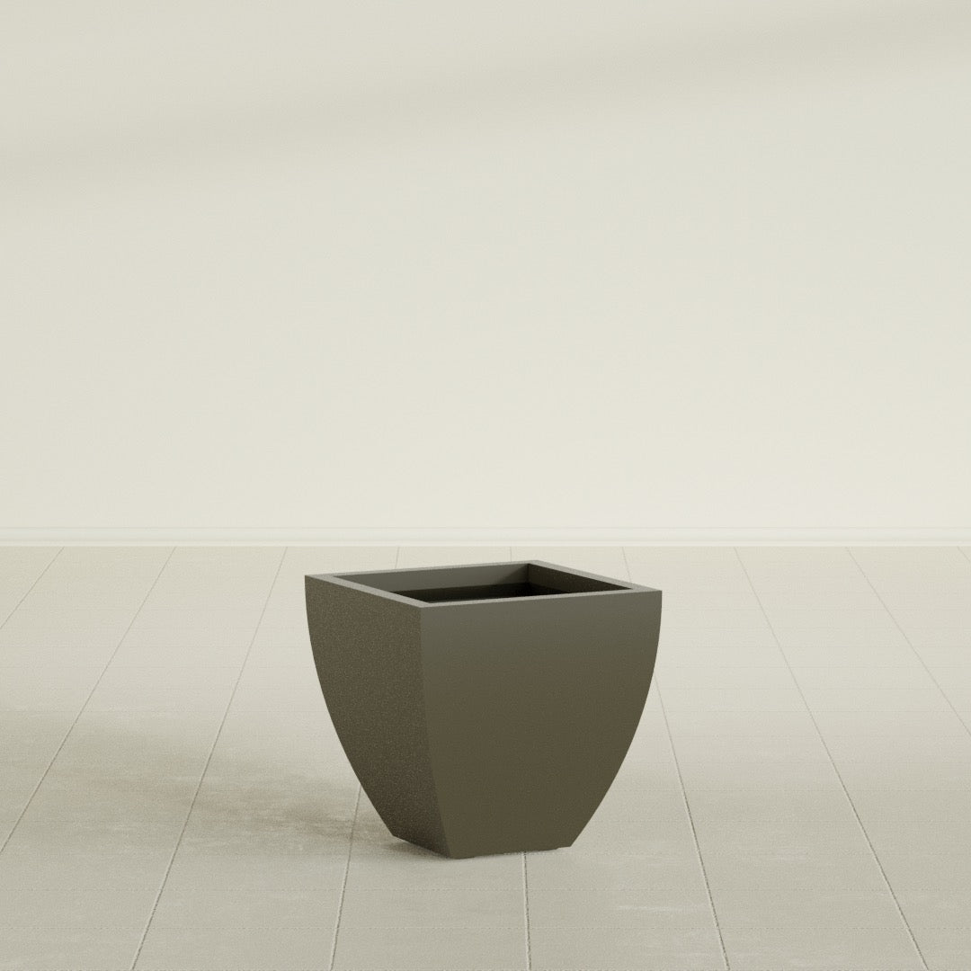 Lima Tapered Square Planter in Matte Bronze, 16", shown empty