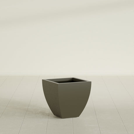 Lima Tapered Square Planter in Matte Bronze, 16", shown empty