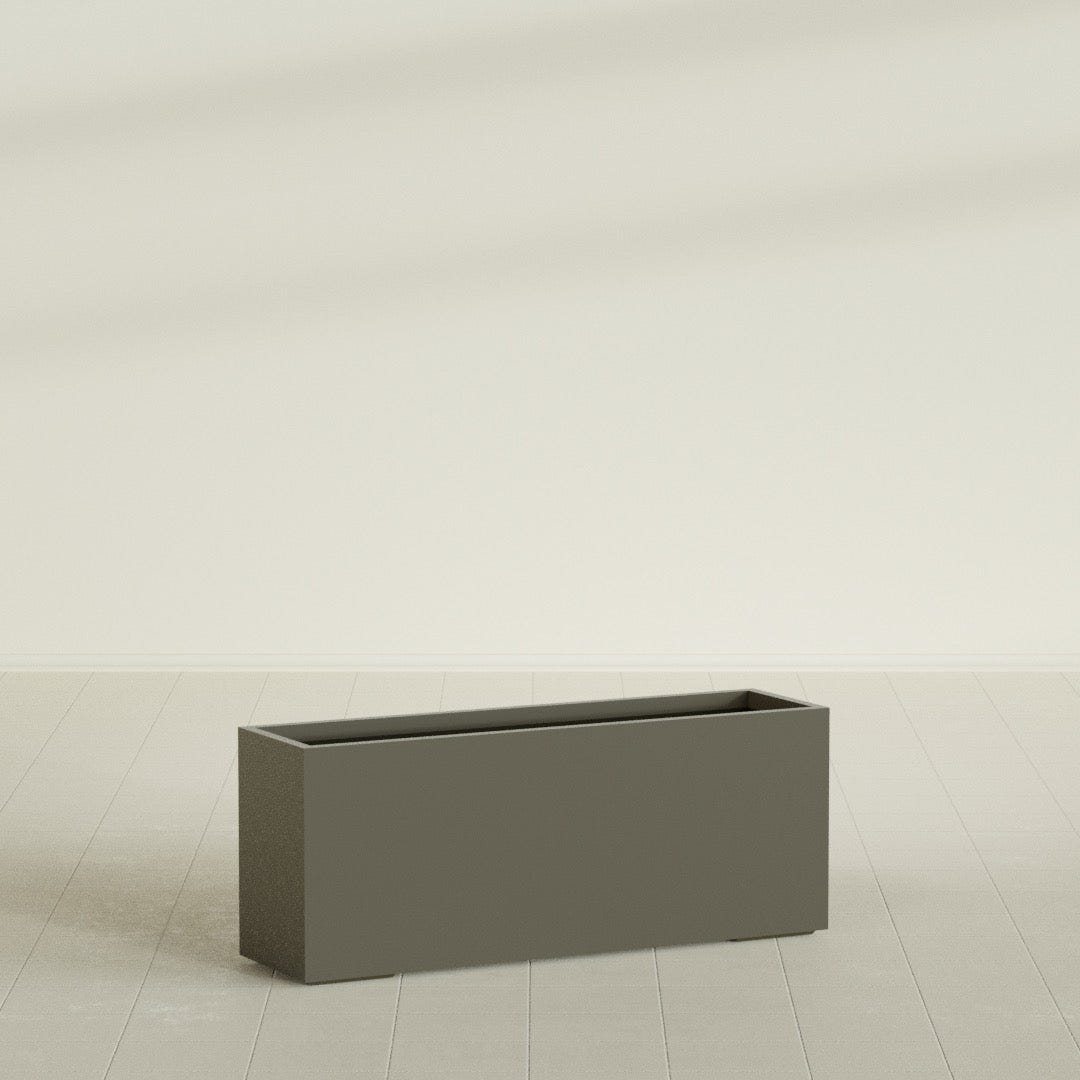 Tolga Rectangular Planter in Matte Bronze, 60"L × 16"D × 24"H, shown empty