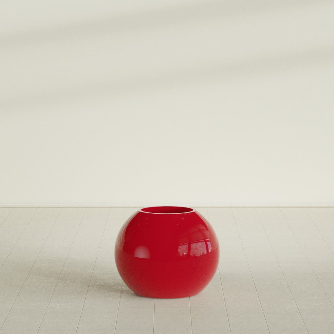 Globe Planter in Gloss Red, 24"D × 19"H, shown empty