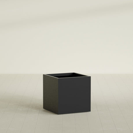 Montroy Cube Planter in Matte Black, 28", shown empty