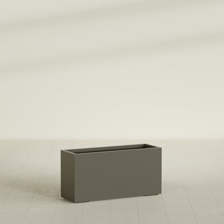 Tolga Rectangular Planter in Matte Bronze, 48"L × 16"D × 24"H, shown empty