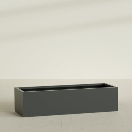 Torino Wide Rectangular Planter in Matte Charcoal, 72"L × 24"D × 18"H, shown empty