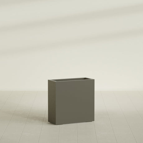 Milano Narrow Rectangular Planter in Matte Bronze, 24"L × 10"D × 24"H, shown empty