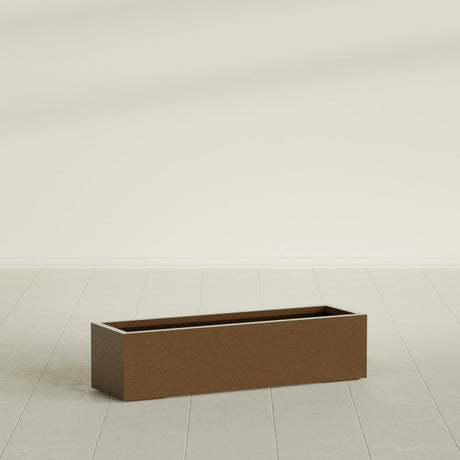 Cuba Low Rectangular Planter in Metallic Bronze, 48"L × 14"D × 12"H, shown empty