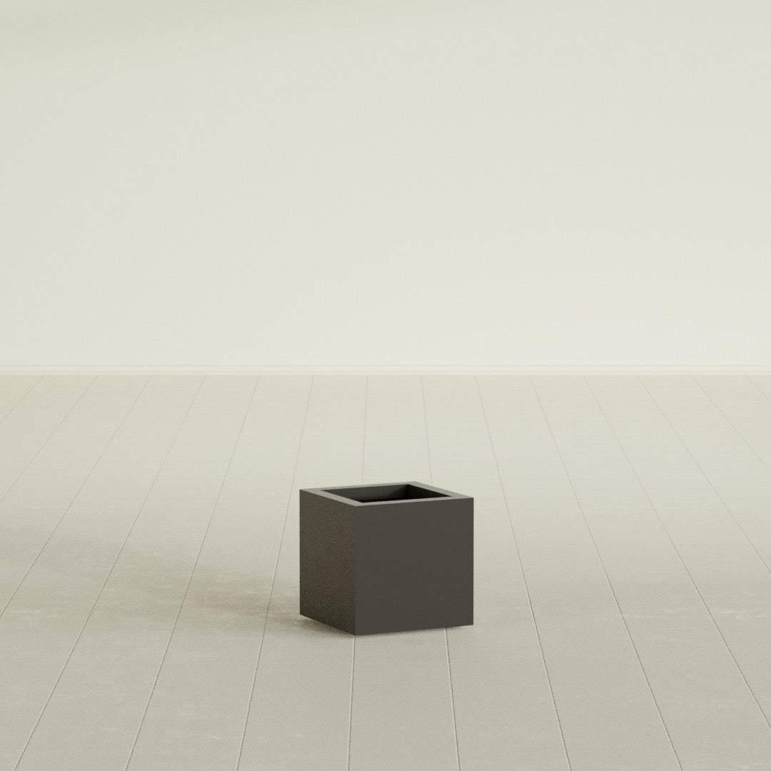 Montroy Cube Planter in Matte Dark Brown, 12", shown empty